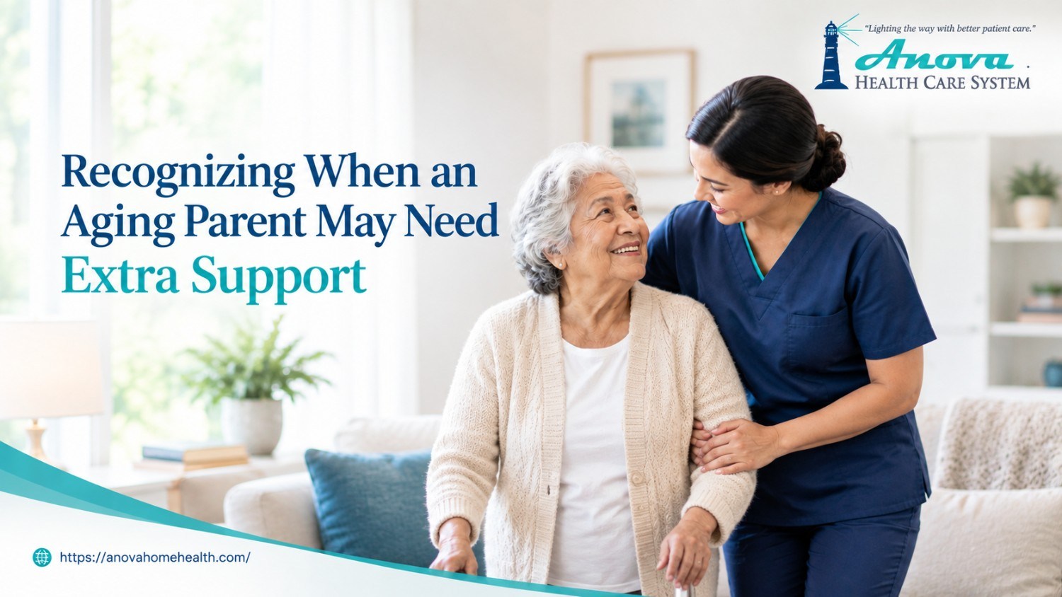 Professional caregiver providing everyday support to an aging parent at home for safe and comfortable living