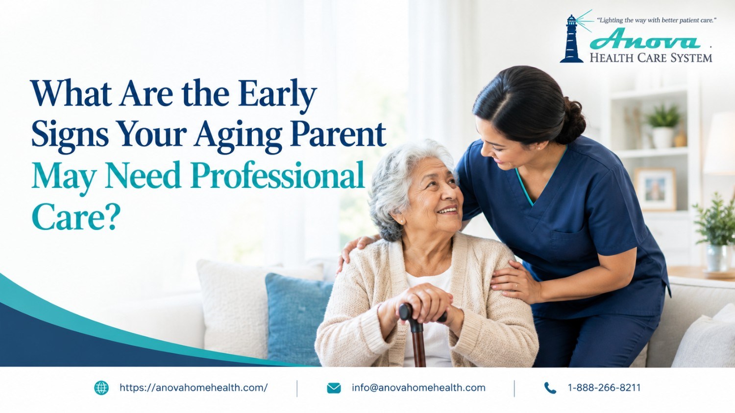 Elderly parent receiving professional care from a caregiver at home while aging safely and comfortably