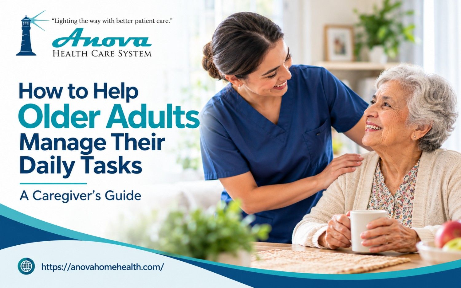 Caregiver providing in-home care for seniors in a comfortable home